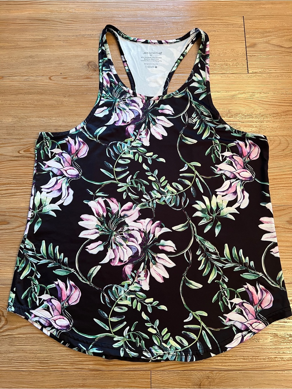 Jed North Womens Size M Racerback Tank Top Black Floral Activewear